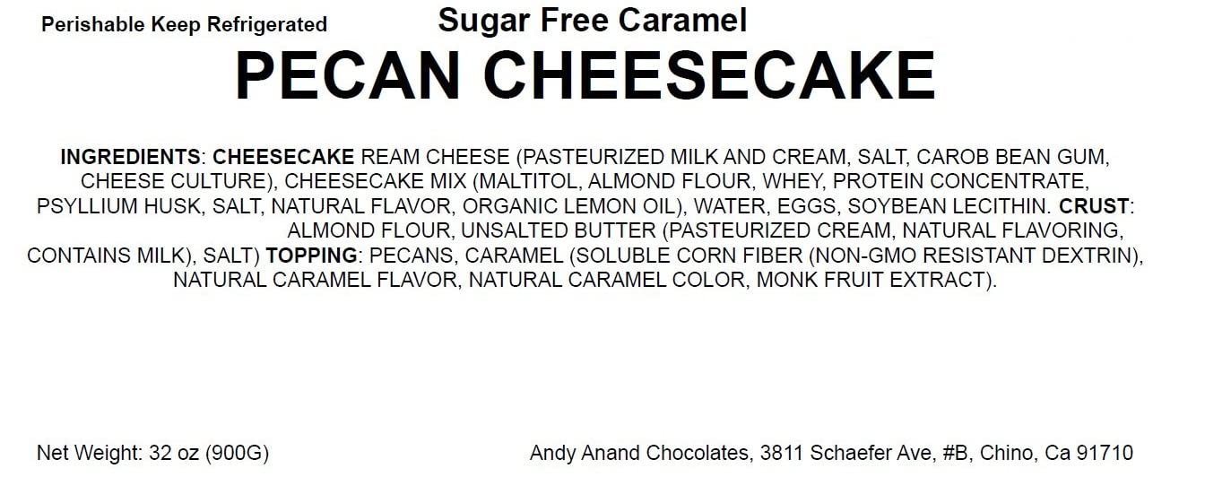 Andy Anand Delicious Gluten Free & Sugar Free Caramel Pecan Cheesecake 9" - All Natural Ingredients, Best Heavenly Creamy Sugar free Cheesecake Near Me For Celebrations & Dessert Lovers (2.8 lbs)