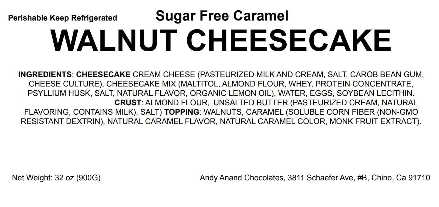 Andy Anand Gluten Free Sugar Free Caramel Walnut Cheesecake 9" - Natural Ingredients, Fresh Delicious Best Cheese Cake Near Me For Celebrations & Healthy Diabetic Dessert Lovers (2.6 lbs)