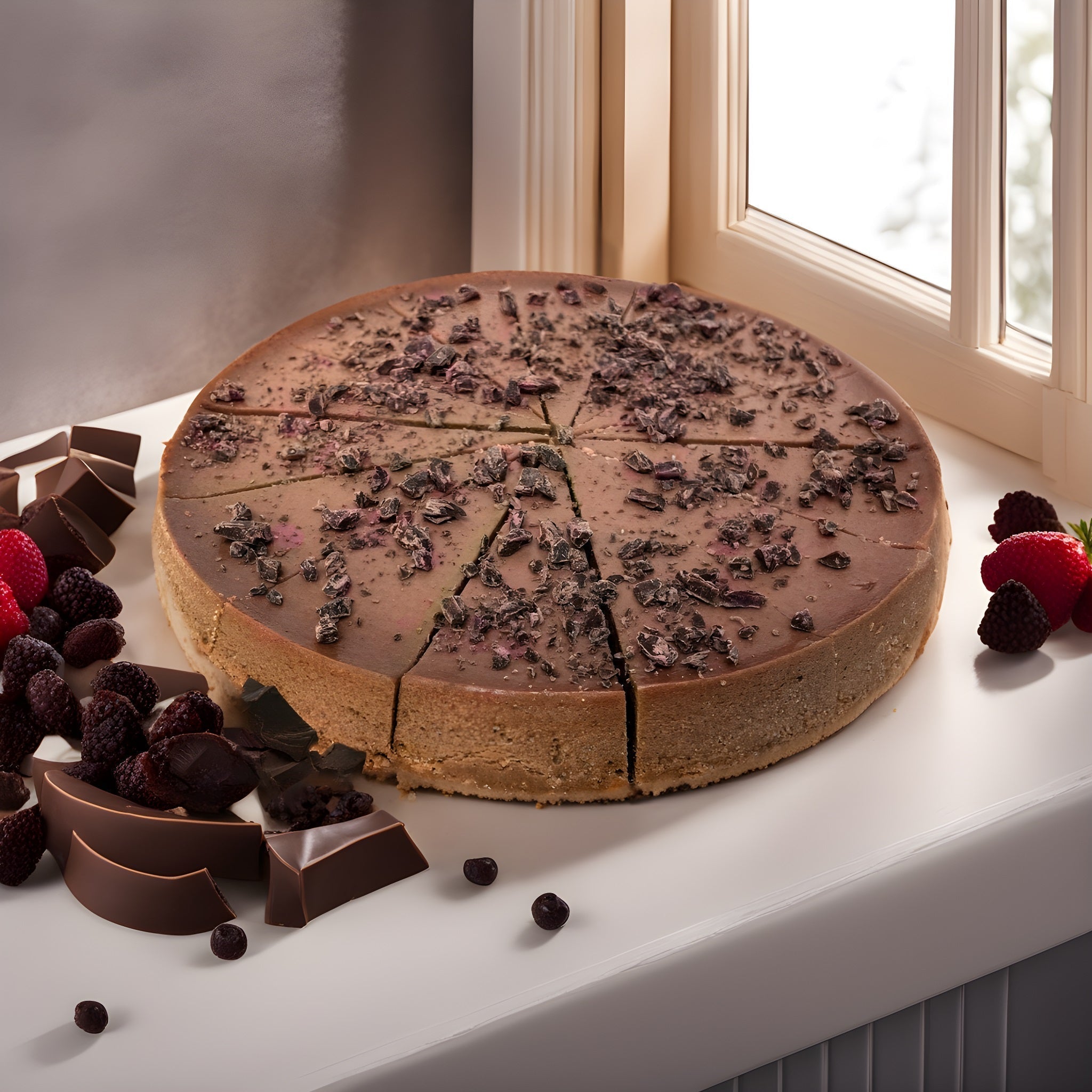 Andy Anand Sugar Free Dark Chocolate Chip Cheesecake 9” – Fresh Cream Cheese, Diabetic Friendly, Handmade, No Preservatives, 2.8 lb