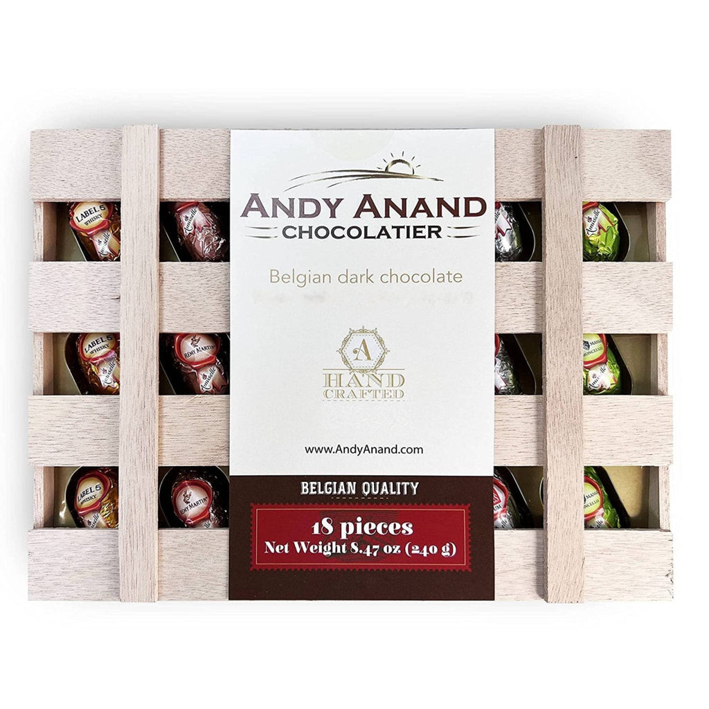 Andy Anand Gourmet Chocolate Liquor Cordials Bottles – European Dark Chocolate, Non-Alcoholic Liquor-Filled Assortment, 60% Cocoa Butter, Gift Box
