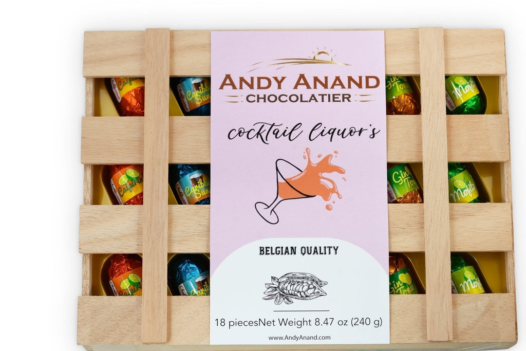 Andy Anand Cocktail Flavors, Six Unique, Non Alcoholic Vegan Chocolate Dark Chocolates, 18 Pieces, Crafted with 60% Cocoa Butter, Decadent