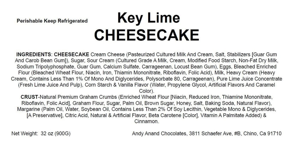 Andy Anand Key Lime Cheesecake 9" Freshly Baked Homemade Cheesecake Near Me Bakery, Made with Fresh Ingredients! (2 Lbs)