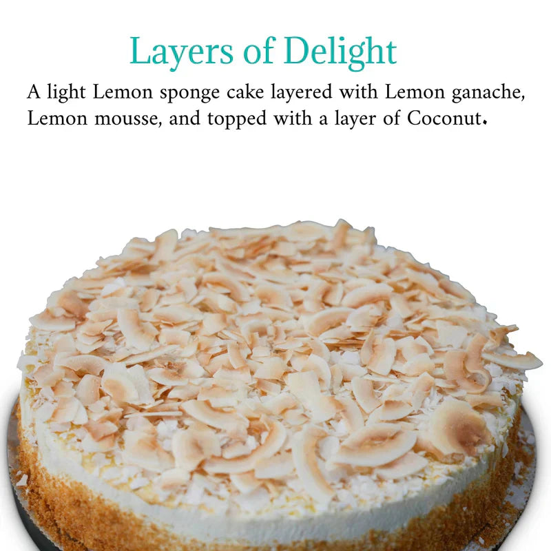 Andy Anand Chocolatier Gluten Free & Dairy Free Coconut  Lemon Cake - Luxurious 9 Inch 2.9 lbs Gourmet Gift, Handcrafted with Fresh Natural Ingredients, No Preservatives, Ideal for Celebrations and Birthdays