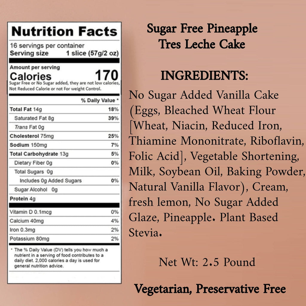 Andy Anand Sugar Free Tres Leches Cake Coconut Pineapple, 2.5 lbs Keto & Diabetic Friendly Dessert, No Sugar Added Gourmet Tropical Cake, Moist Three Milk Celebration Cake Gift