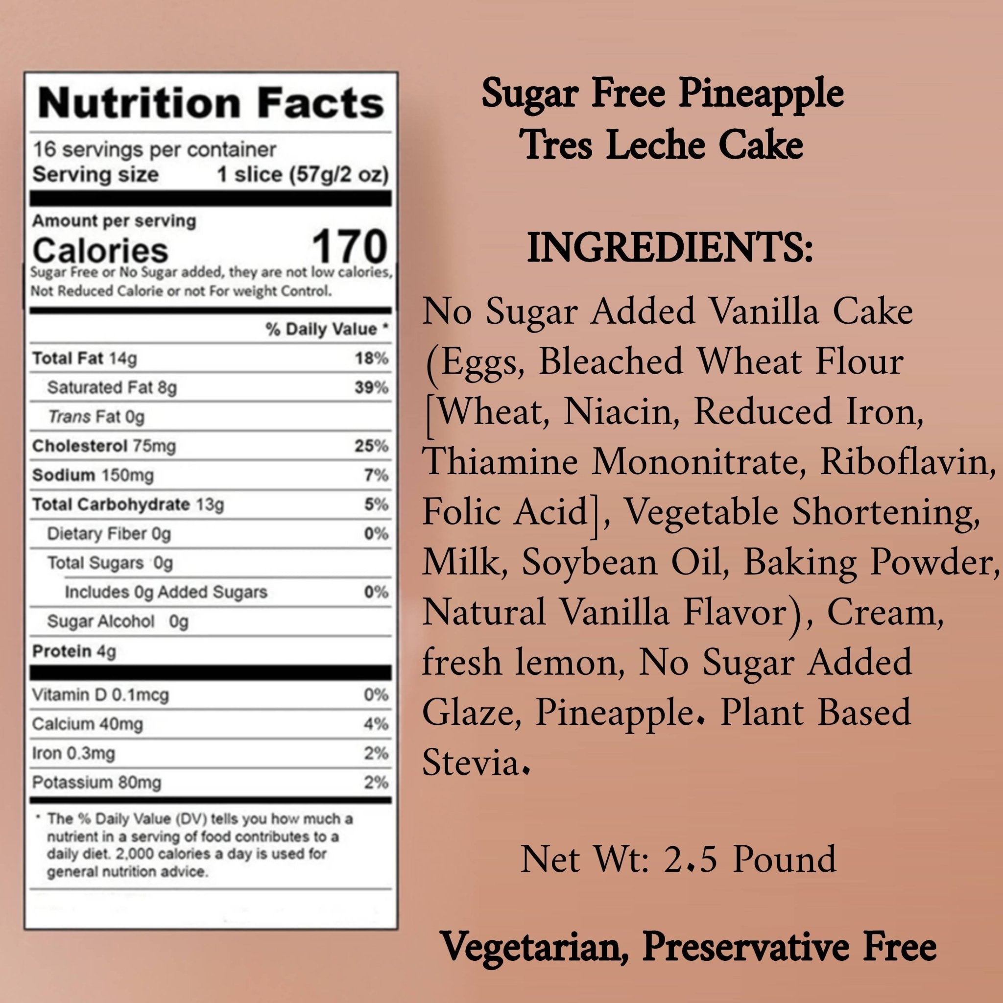 Andy Anand Sugar Free Tres Leches Cake Coconut Pineapple, 2.5 lbs Keto & Diabetic Friendly Dessert, No Sugar Added Gourmet Tropical Cake, Moist Three Milk Celebration Cake Gift