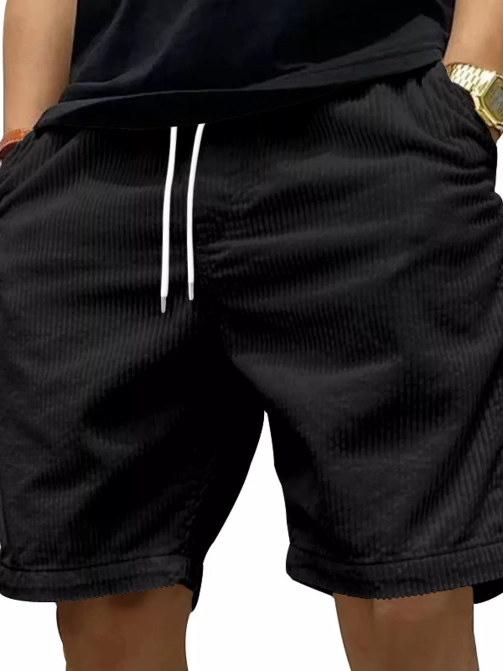 Men's Full Size Casual Corduroy Drawstring Shorts Plus Size