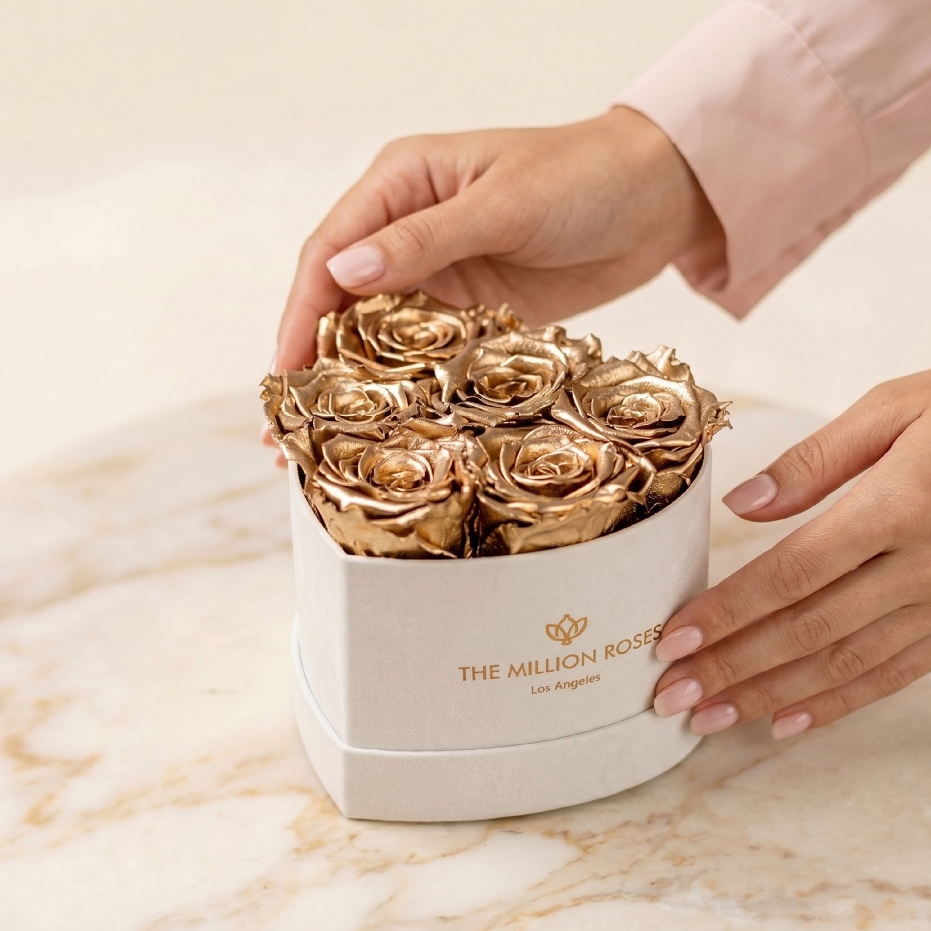 Baby Heart Beige Box | Gold Roses