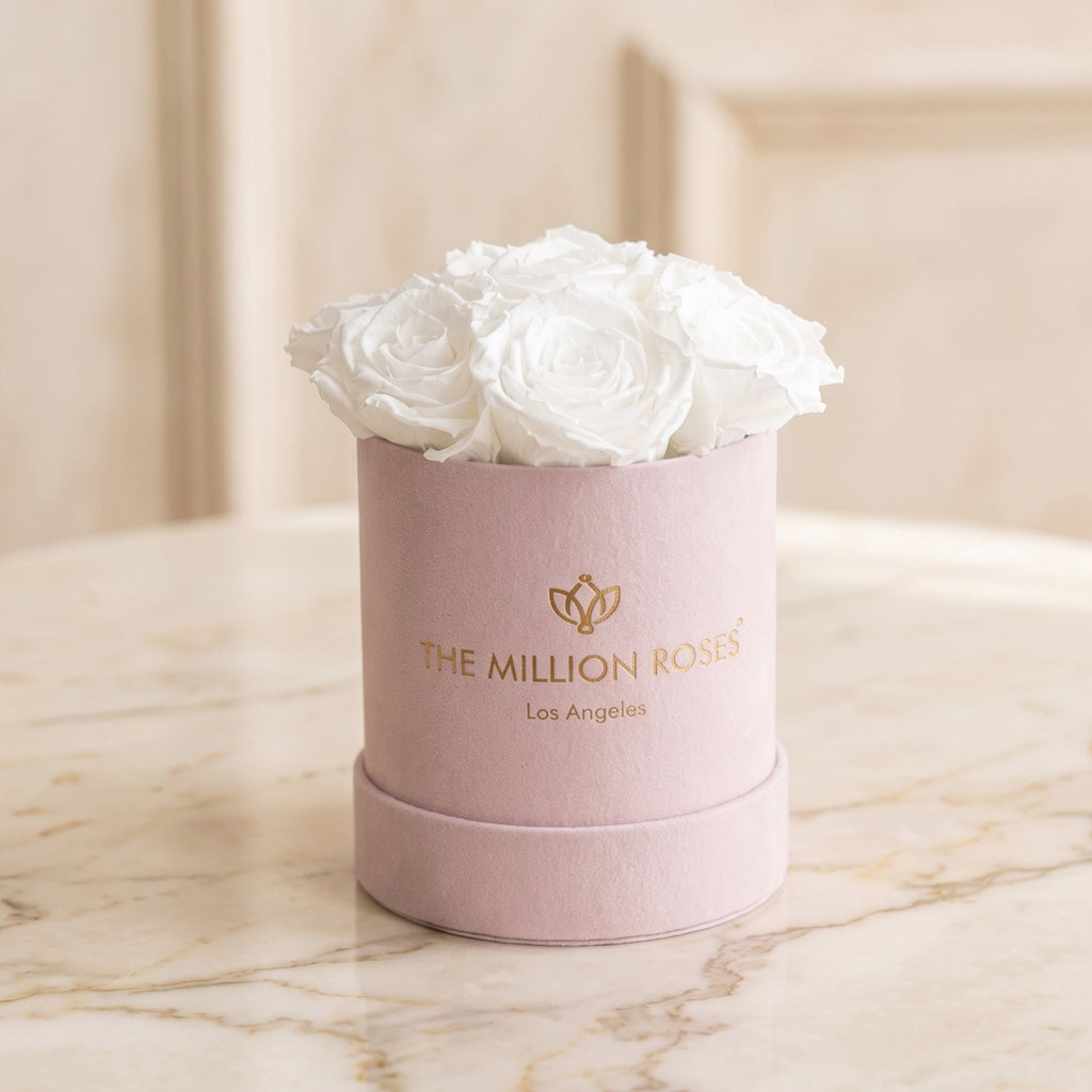 Essence Light Pink Suede Box | White Roses