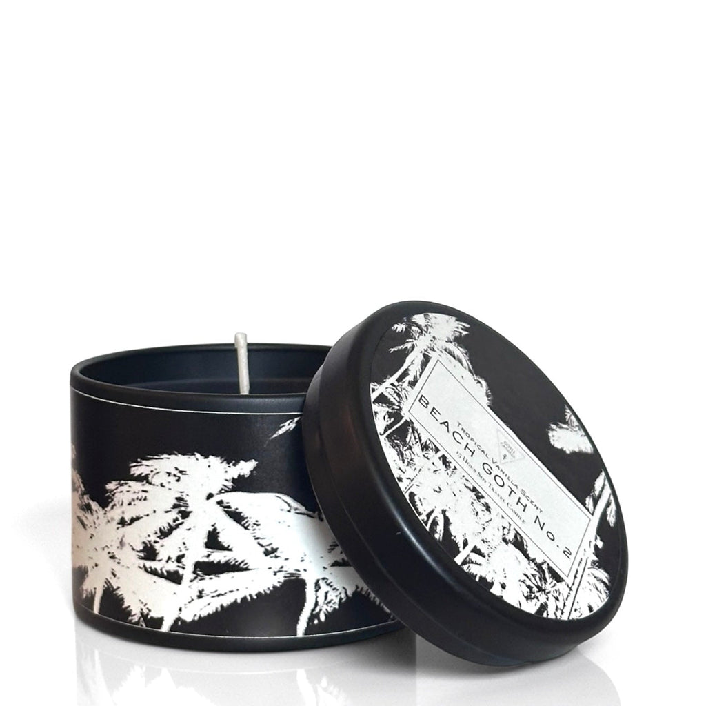 Tropical Vanilla Travel Soy Candle – Beach Goth #2 – Goth Candles 4oz Tin