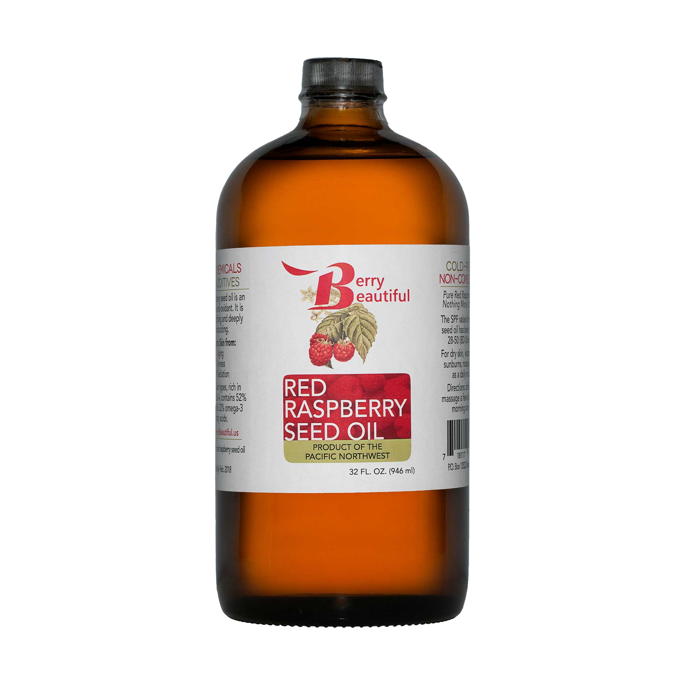 Bottle of Berry Beautiful Red Raspberry Seed Oil on a white background