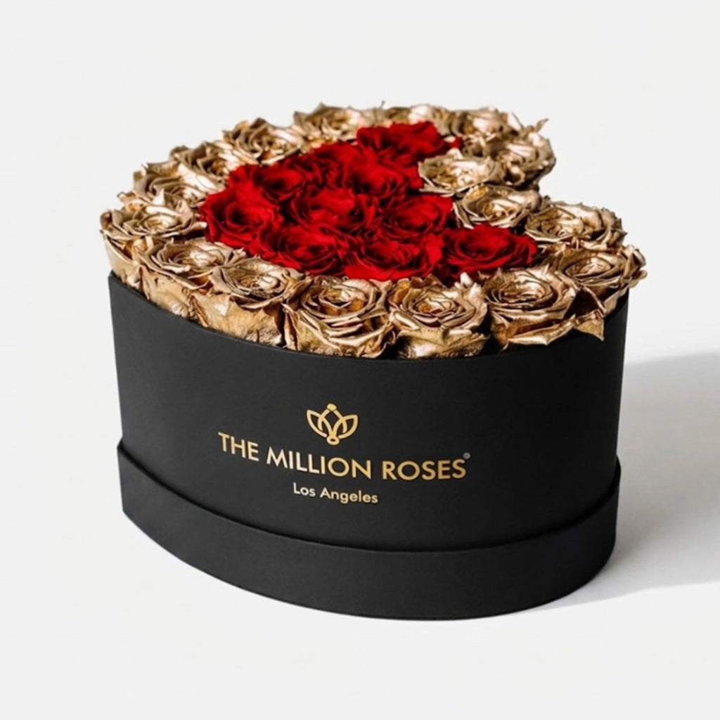 Heart Black Box | 24K Gold & Red Roses