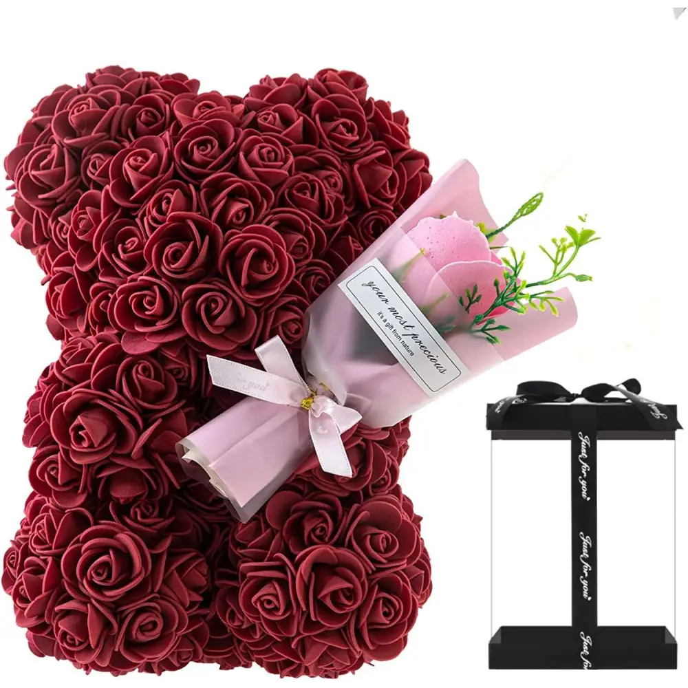 Blue Rose Bear Preserved Rose Flower Gift Box