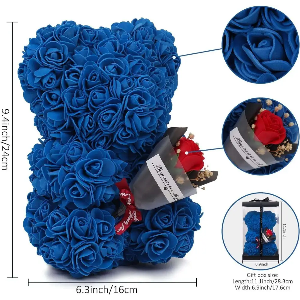 Blue Rose Bear Preserved Rose Flower Gift Box
