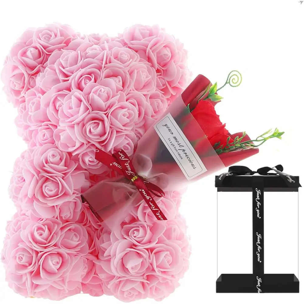 Blue Rose Bear Preserved Rose Flower Gift Box