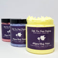 Three jars of Tulip Tree Soap Company whipped body polish on a white background. Gentle, sulfate-free cleansers to feel clean and refreshed!
Sunflower oil to hydrate your skin without feeling greasy!
Cane sugar to gently slough away old skin and create a gorgeous glow!