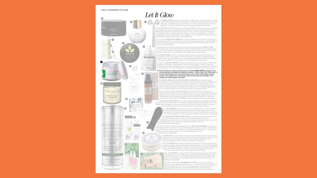 TZOL’SKIN Lluvia 72HR Moisturizer featured in British Vogue December 2020, hydrating face cream with squalane, aloe vera and hyaluronic acid for long-lasting moisture and dry skin care