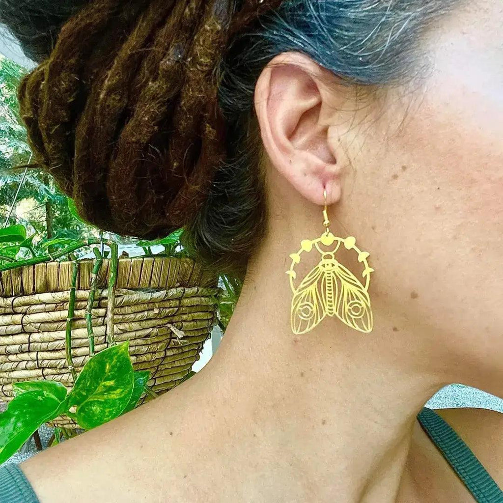 Golden Moon & Moth Earrings