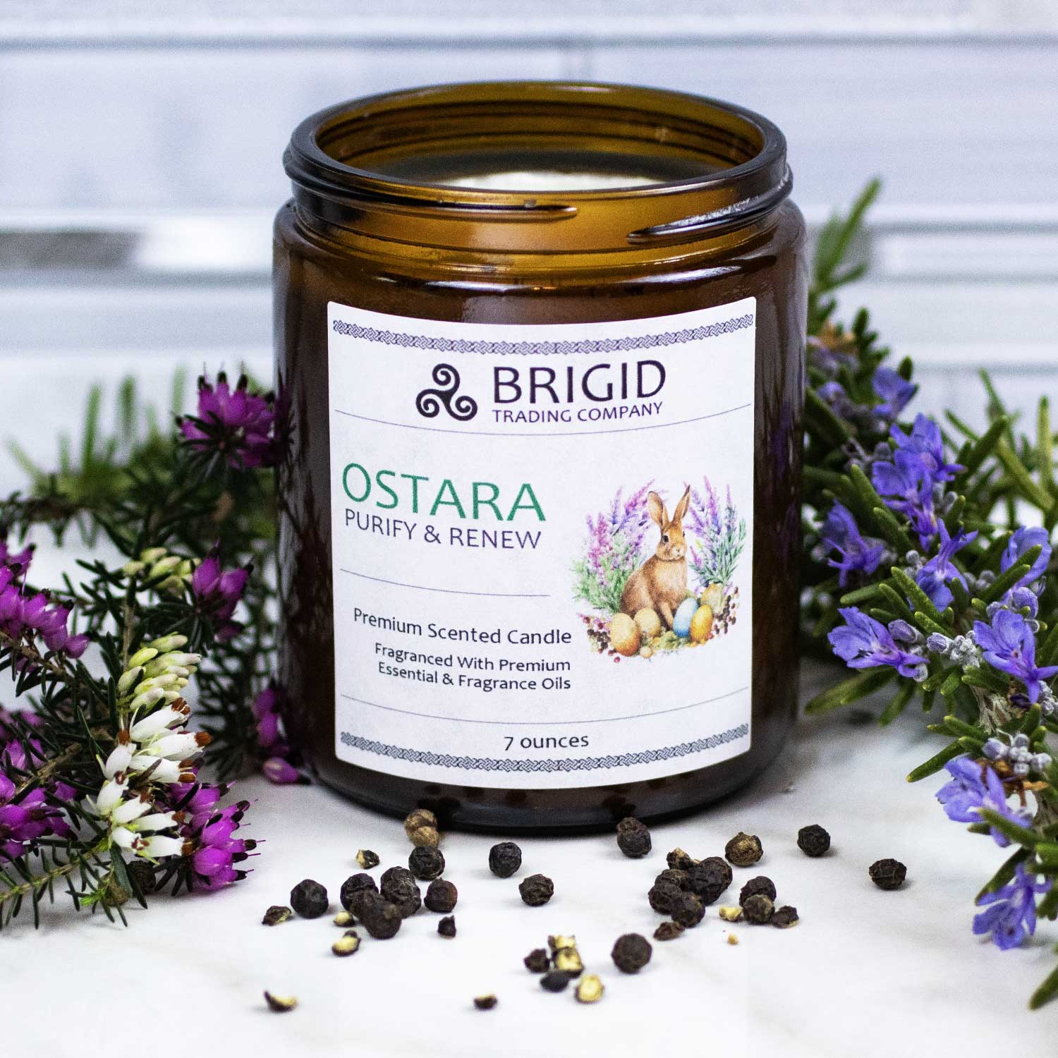 Ostara Soy Wax Candle - Heather, Rosemary, and Black Pepper