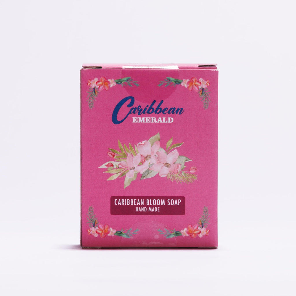 Caribbean Emerald Caribbean Bloom handmade artisan bar soap from Sint Maarten with tropical floral-inspired packaging, natural island self-care and skincare bath essential