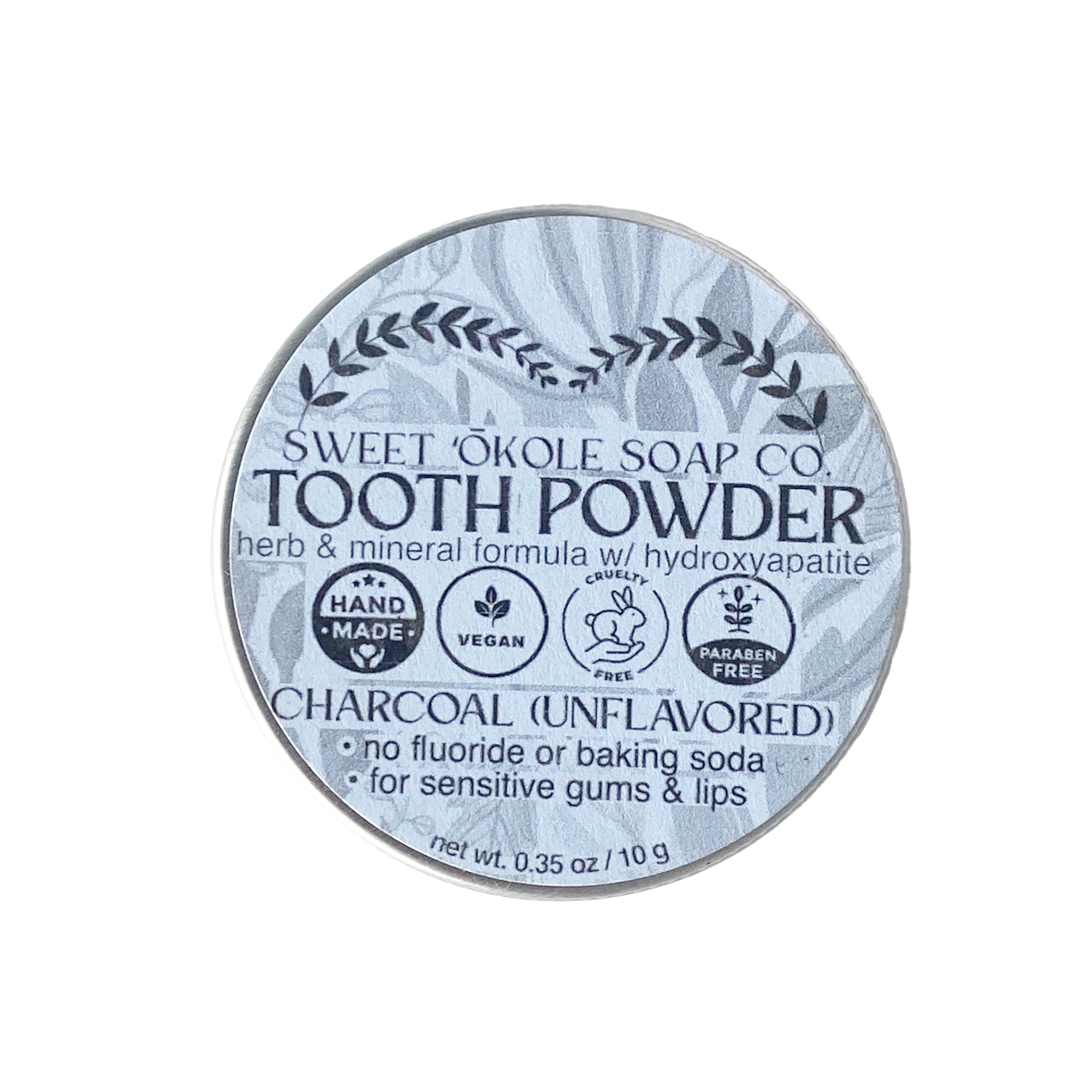 Charcoal Tooth Powder, Unflavored with 5% Hydroxyapatite