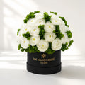 Classic Black Box | White Persian Buttercups & Green Hydrangeas