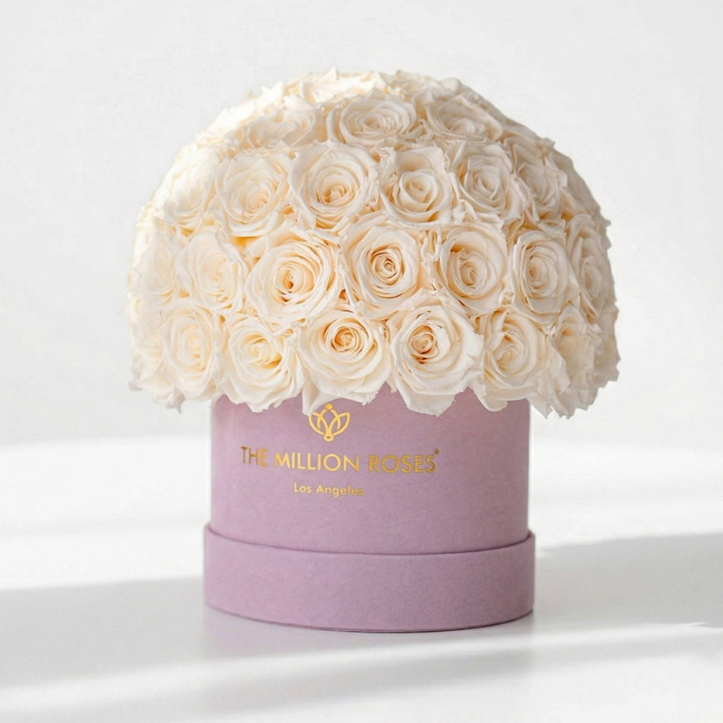 Classic Light Pink Suede Superdome Box | White Roses