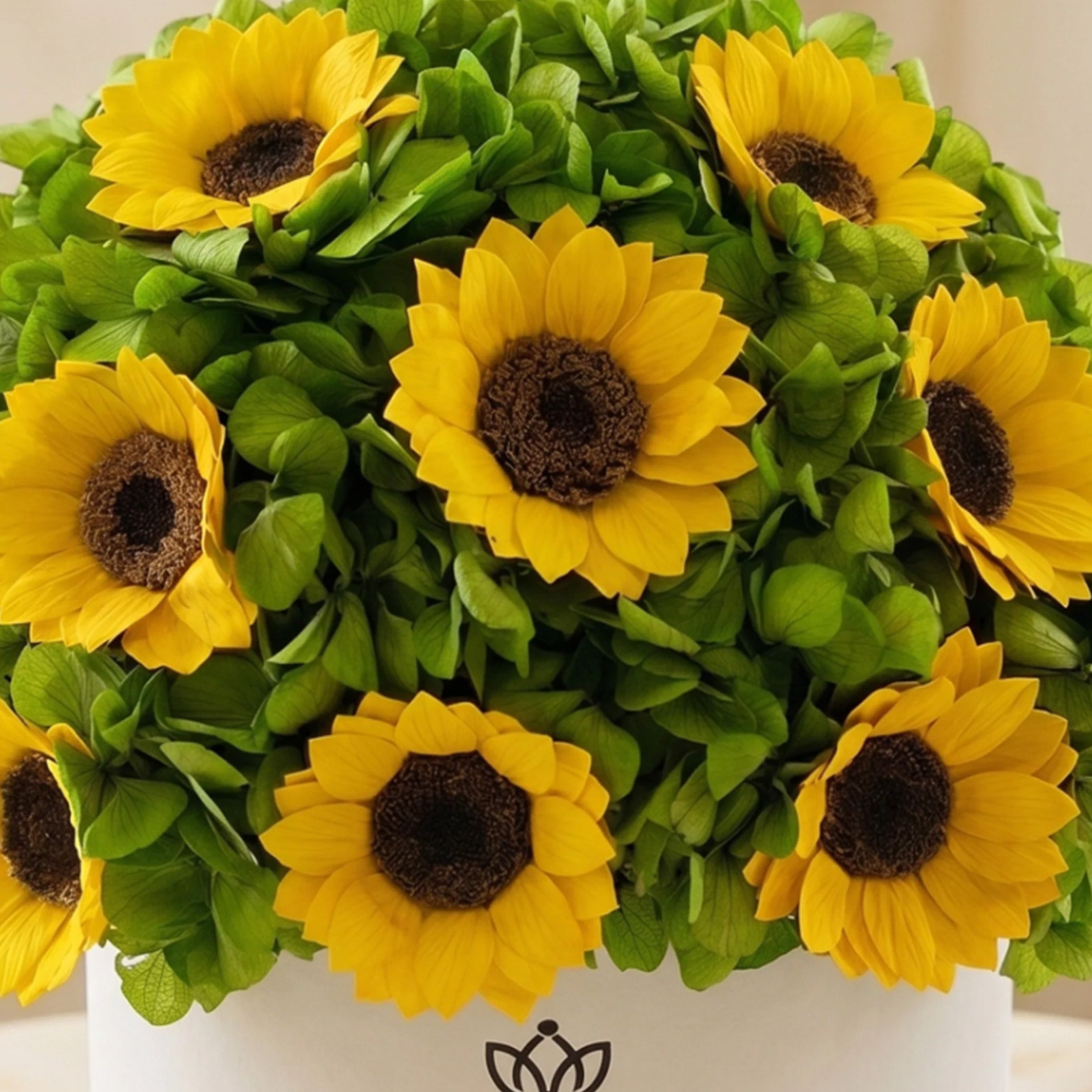 Classic White Box | Green Hydrangeas & Sunflowers