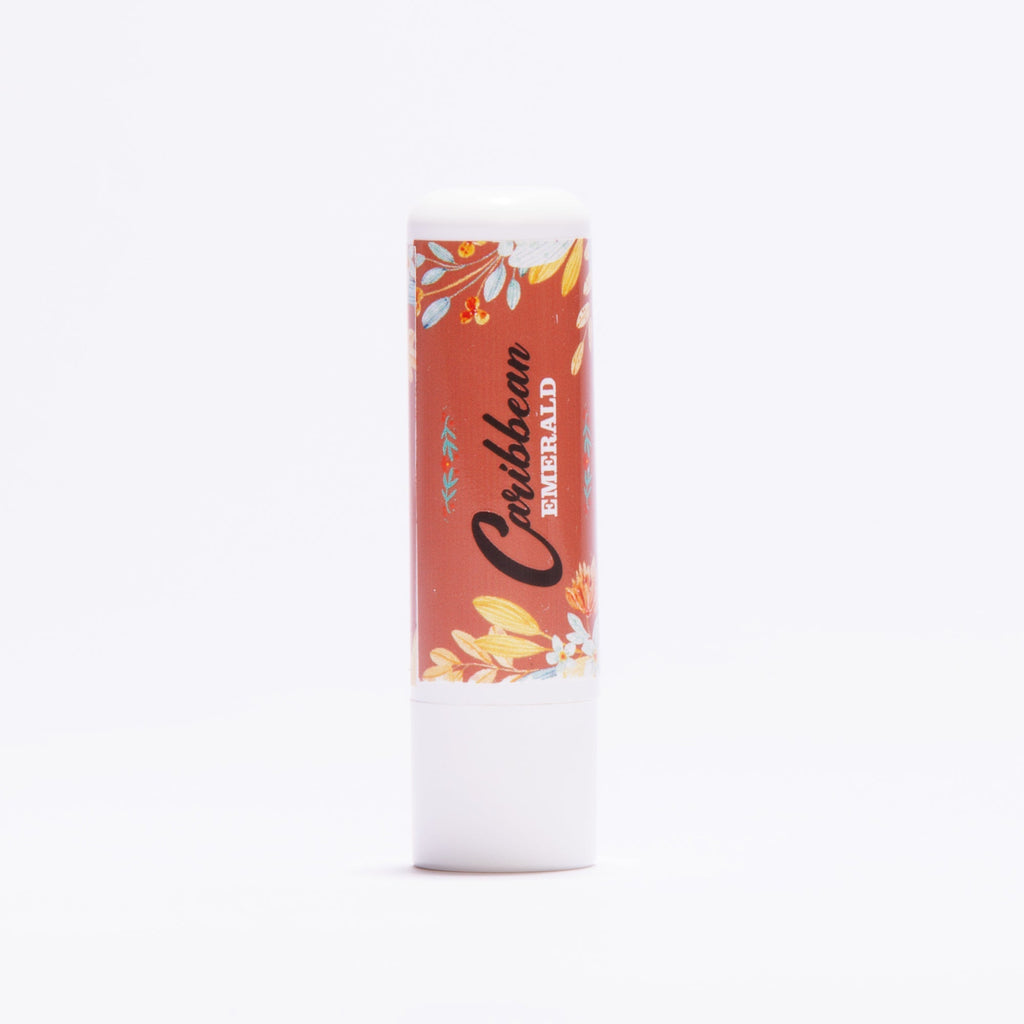 Caribbean Emerald Cocoa Lip Balm natural moisturizing lip care with cocoa inspired botanical packaging for soft nourished hydrated lips, clean beauty skincare essential from Caribbean Emerald