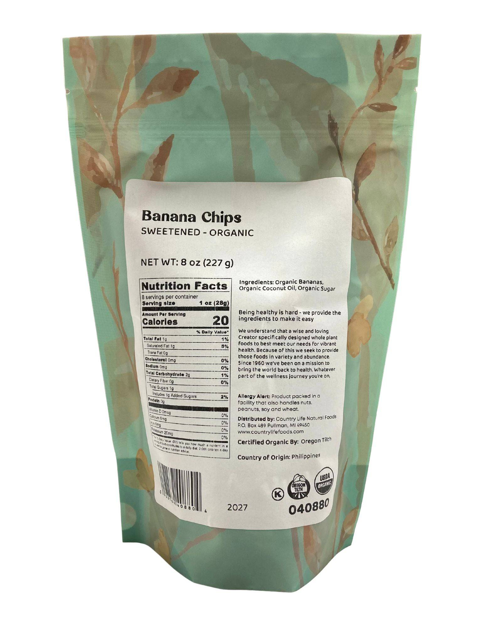 Banana Chips, Sweetened, Organic
