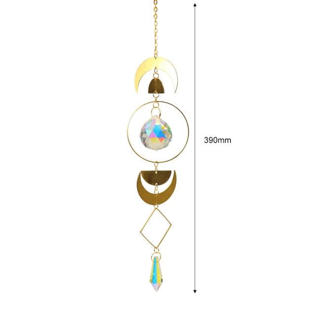 Crystal Ball Star Moon Sun Ring Rainbow Catcher Crystal Pendant Hanging Crystal Sun catcher Ornament Prism Stone Beads Ornament Home Window Wind-chimes Car Decoration