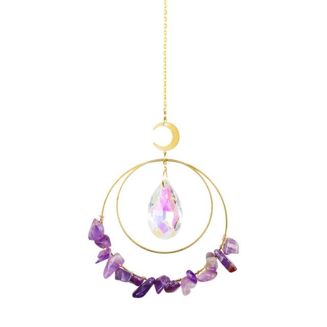 Crystal Ball Star Moon Sun Ring Rainbow Catcher Crystal Pendant Hanging Crystal Sun catcher Ornament Prism Stone Beads Ornament Home Window Wind-chimes Car Decoration
