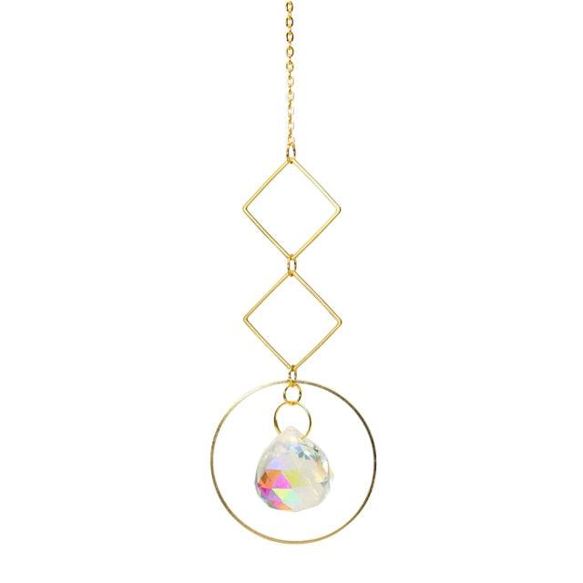 Crystal Ball Star Moon Sun Ring Rainbow Catcher Crystal Pendant Hanging Crystal Sun catcher Ornament Prism Stone Beads Ornament Home Window Wind-chimes Car Decoration