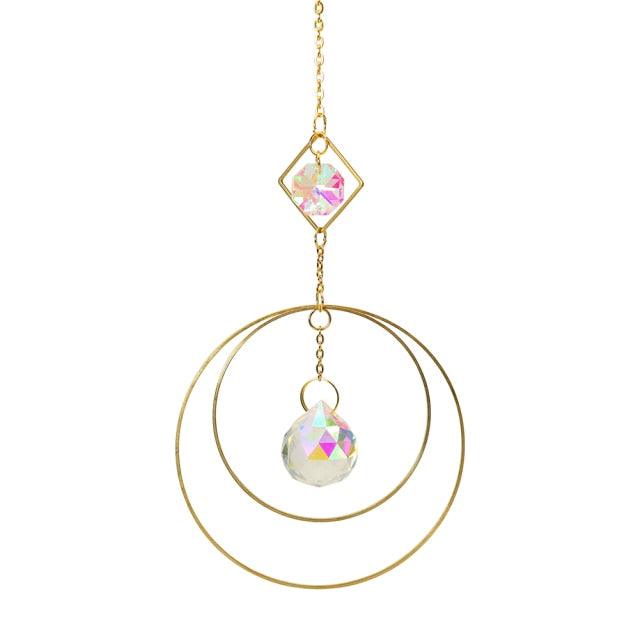 Crystal Ball Star Moon Sun Ring Rainbow Catcher Crystal Pendant Hanging Crystal Sun catcher Ornament Prism Stone Beads Ornament Home Window Wind-chimes Car Decoration