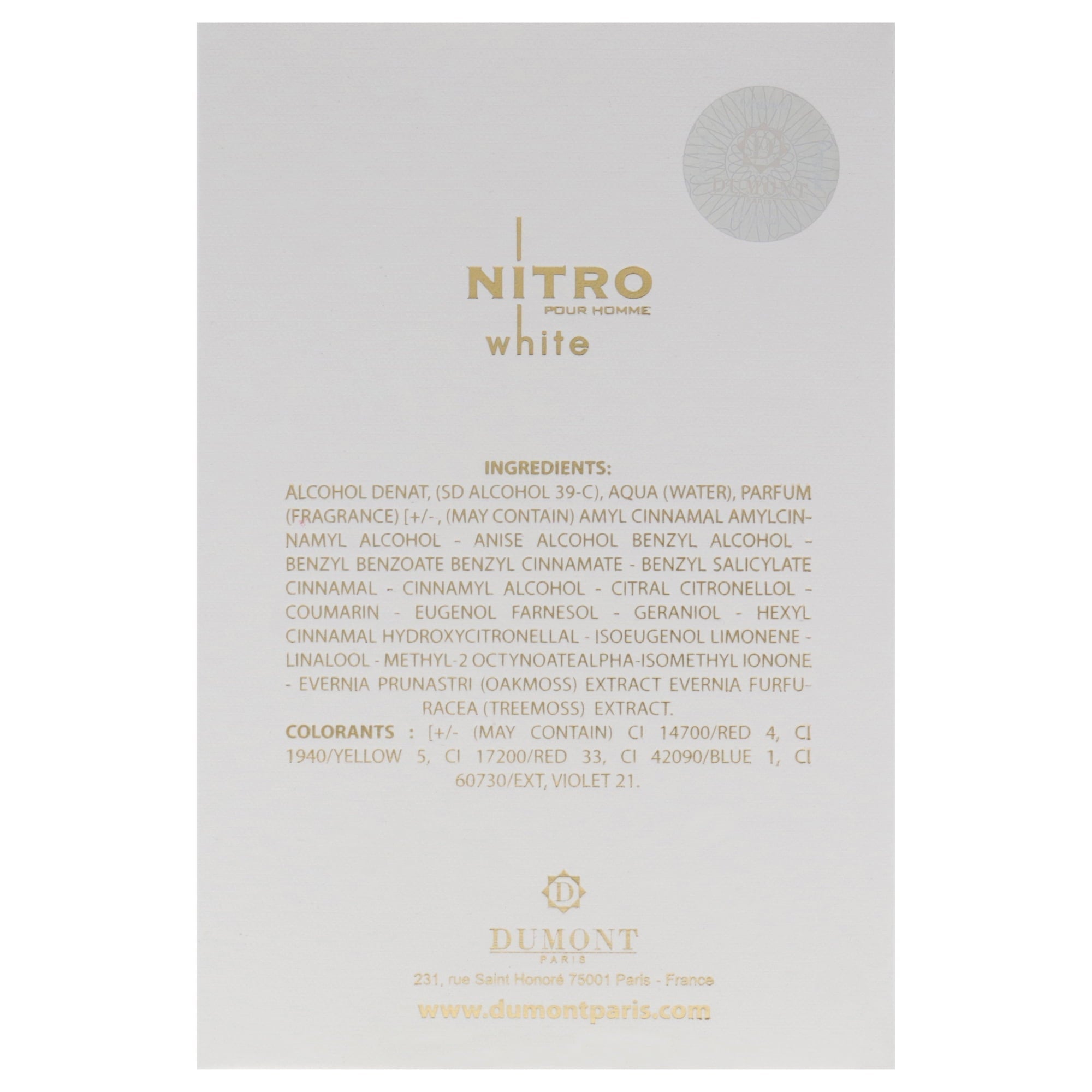 Dumont Paris Nitro White Pour Homme Eau de Parfum 3.4 oz