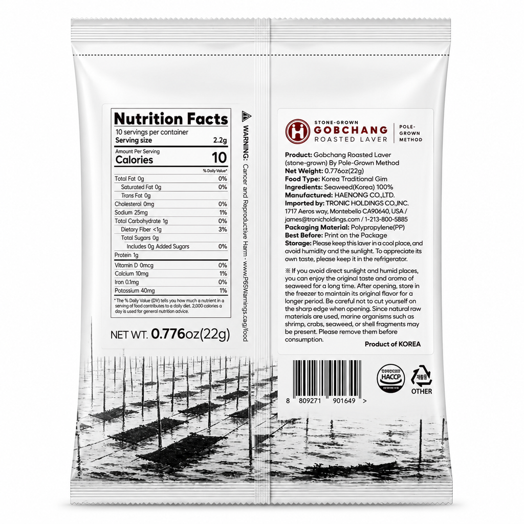 [Haenong] Pole-Raised Gopchang Dol Gim Seaweed (10 Sheets, 22g, 0.78 oz)
