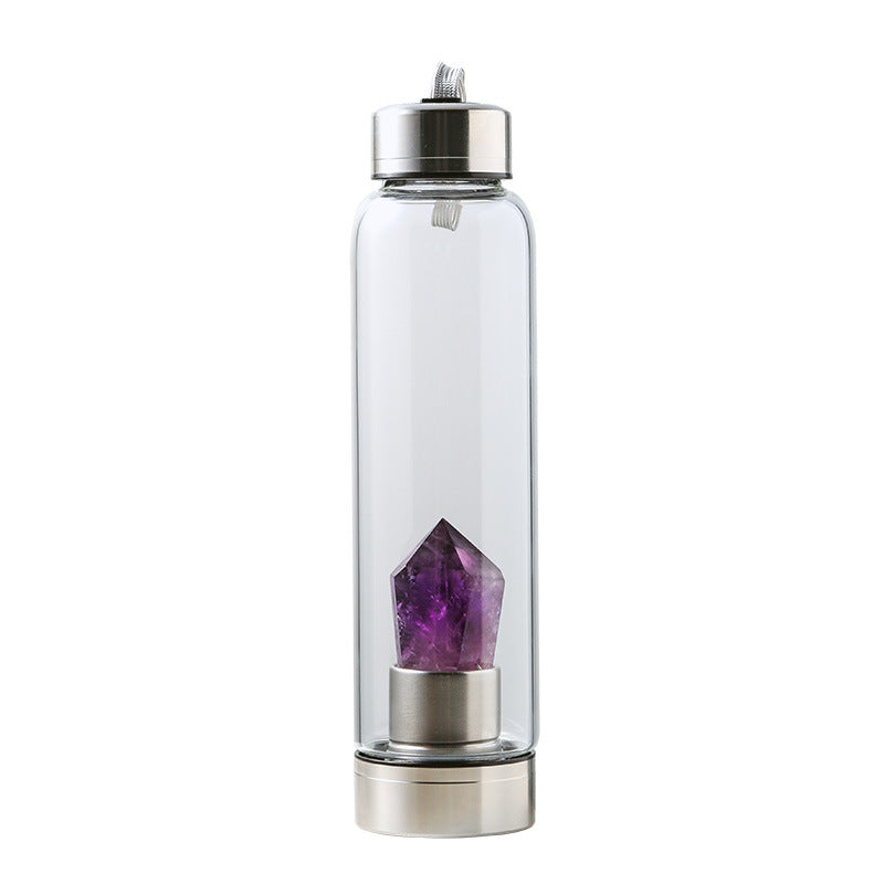 Natural Amethyst Crystal Energy Water Bottle – 550ml with Lid