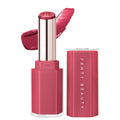 Fenty Beauty Gloss Bomb Stix High-Shine Gloss Stick in a dusty rose shade with cap removed, shown beside the matching cap and a glossy lip color swatch on a white background.