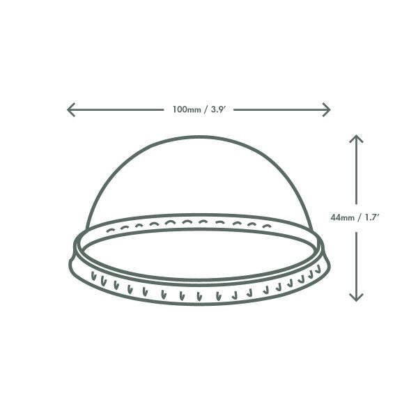 Vegware 96-Series PLA Dome Lid, No Hole, Clear (QTY 1000), SKU C96D-NH