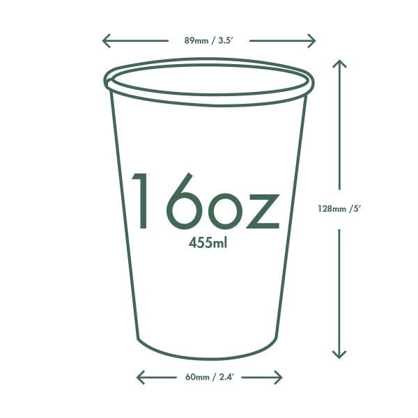 Vegware 89-Series White PLA-Lined Hot Cup, 16oz (QTY 1000), SKU LV-16G