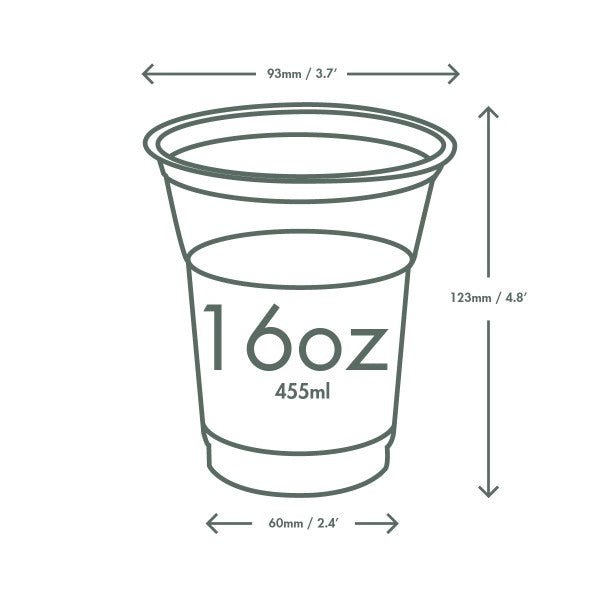 Vegware 16 oz PLA Compostable Cold Cups 96-Series Clear (QTY 1000), SKU R500Y-G