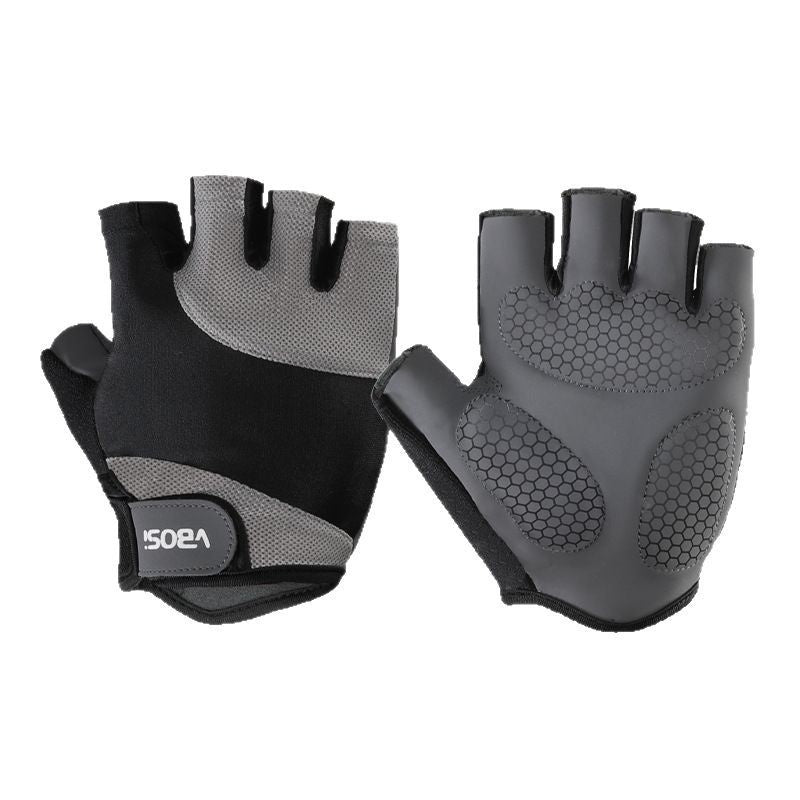 Pair of black and gray gloves with a visible brand logo on a white background