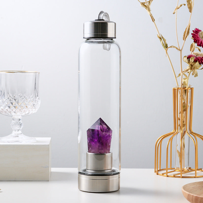 Natural Amethyst Crystal Energy Water Bottle – 550ml with Lid