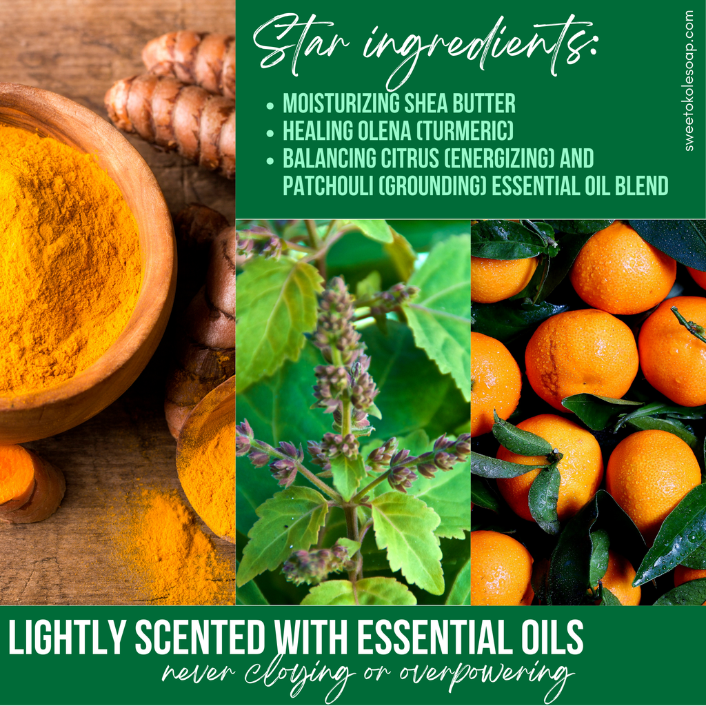 Essential Oil Shampoo Bar, Citrus Patchouli with Olena (Turmeric)