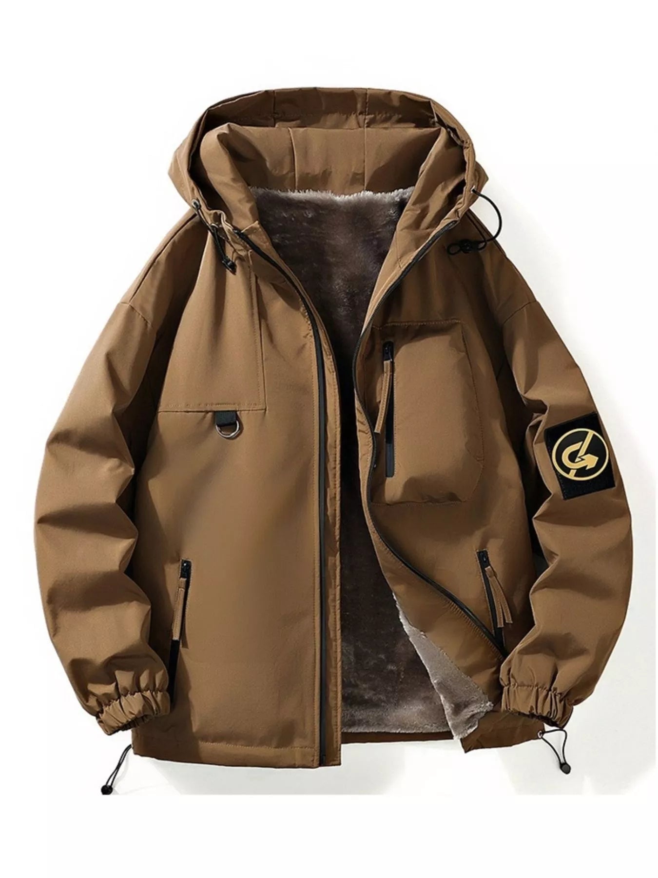 Men's Plus Size Drawstring Zip Up Hooded Jacket