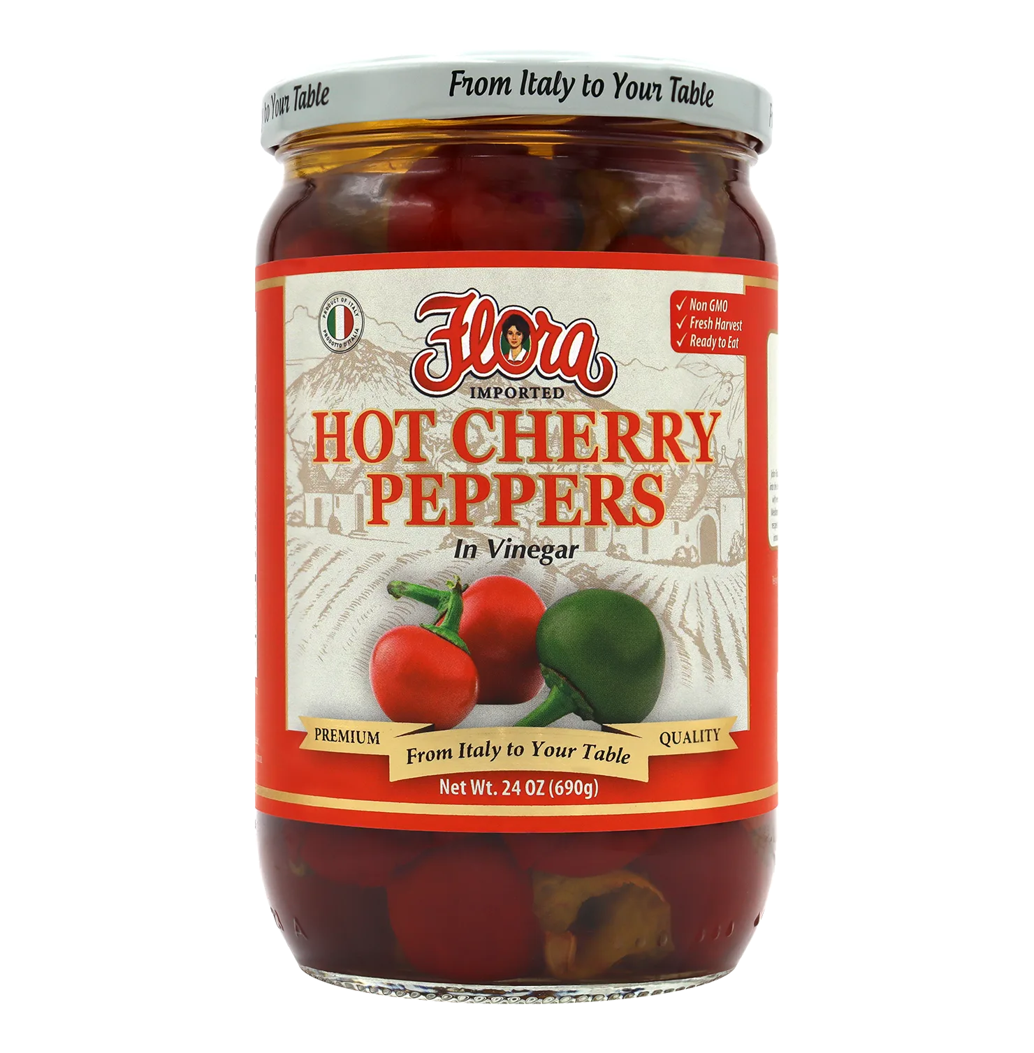 Hot Cherry Peppers - In Vinegar - 24 oz