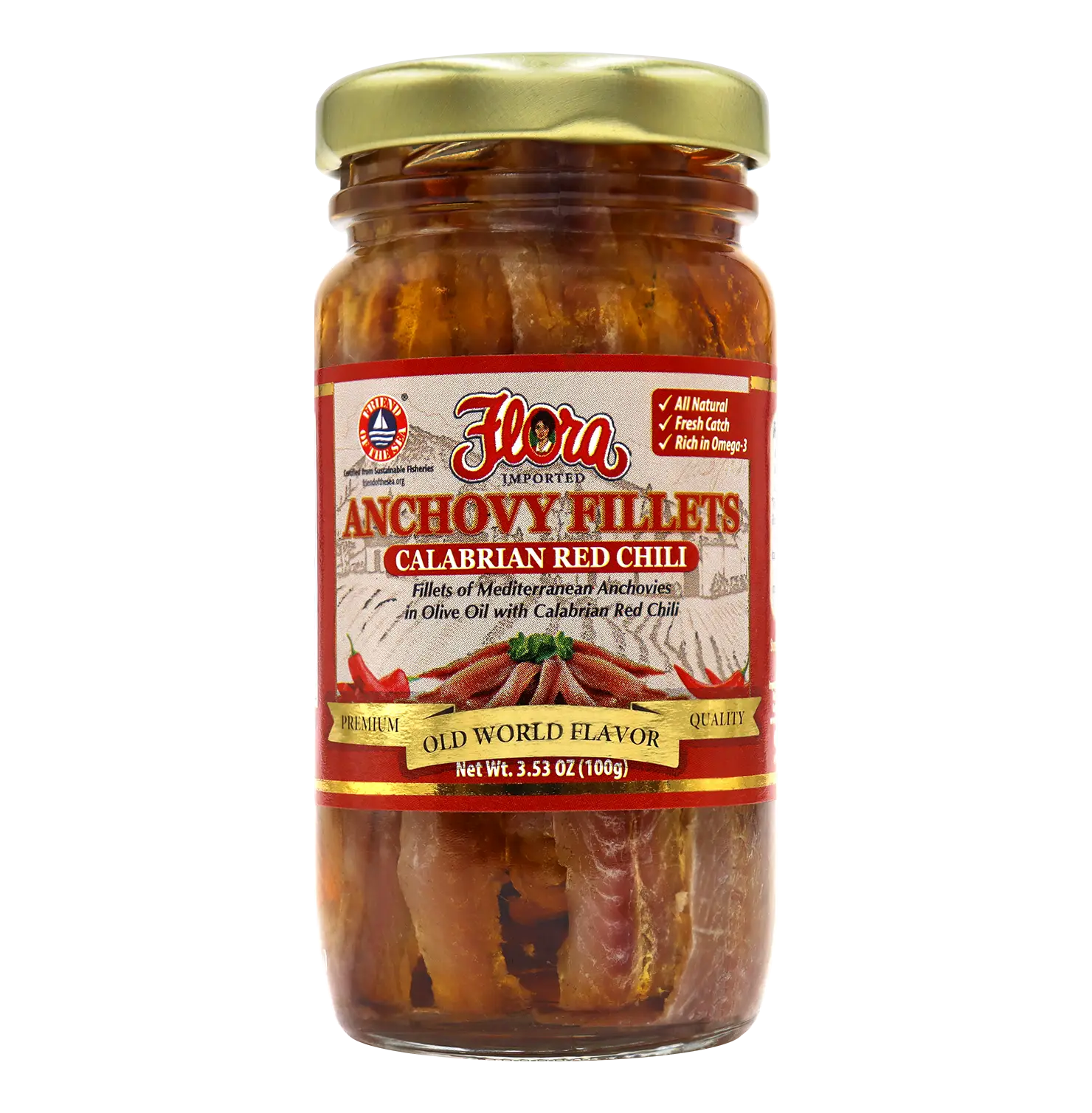 Mediterranean Anchovy Fillets in Olive Oil with Calabrian Red Chili - 3.5oz