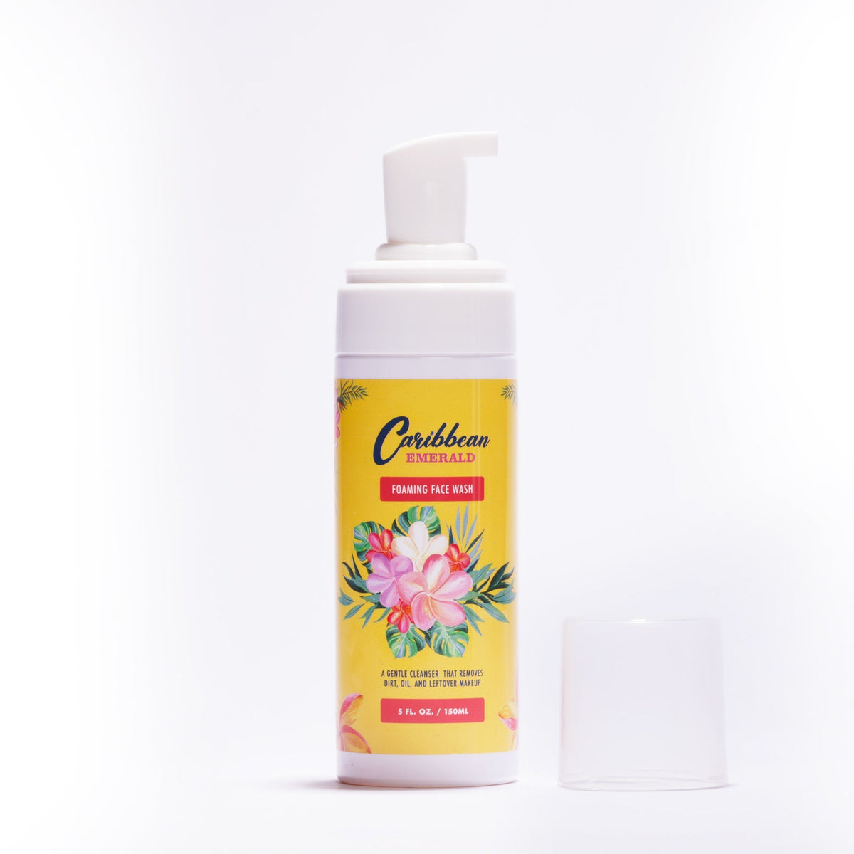 Caribbean Emerald Foaming Face Wash 5 fl oz 150ml gentle facial cleanser, daily skincare cleansing foam for removing dirt, excess oil and leftover makeup, tropical botanical beauty face wash in pump bottle