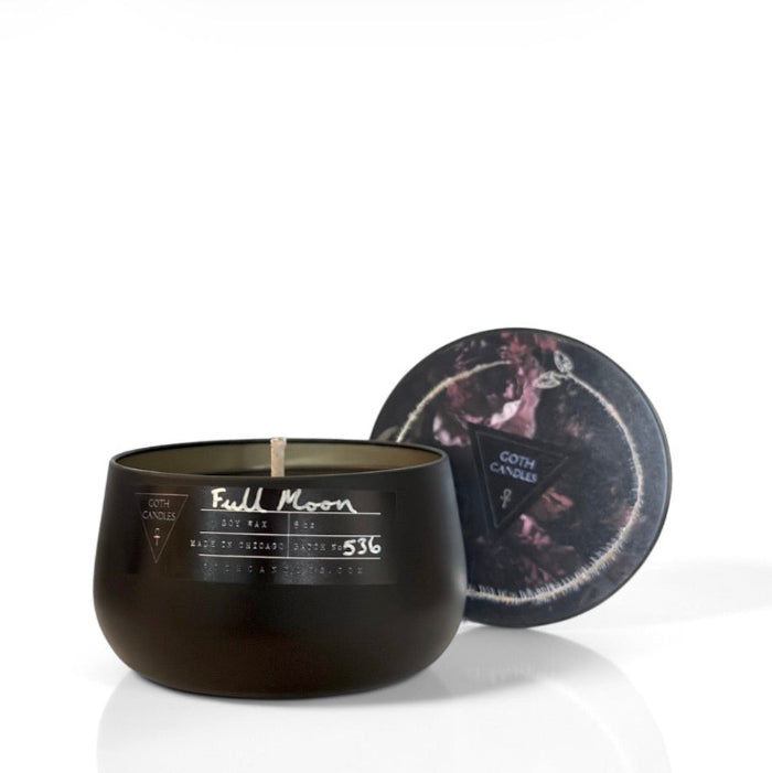 Dark Musk FULL MOON Black Soy Tin Candle Goth Candles 8oz