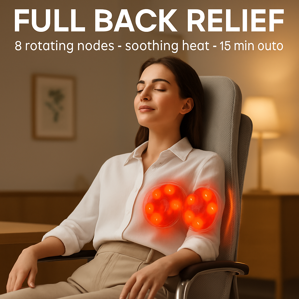Full Back Massager With Rolling Kneading Nodes Soothing Heating 3D Deep Tissue Shiatsu Chair Massage Pad For Lumbar Upper Lower Back Gift For Women Me