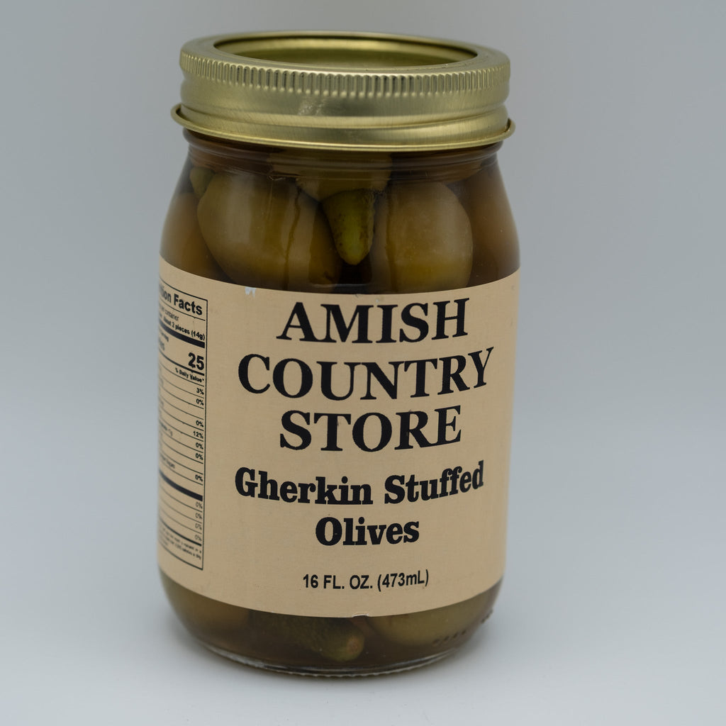 Gherkin Stuffed Olives | Briny Snack Board Favorite | 16 oz